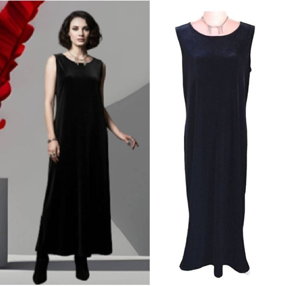 VTG 90s Black Velvet Sleeveless Whimsygoth Formal Maxi Dress Large